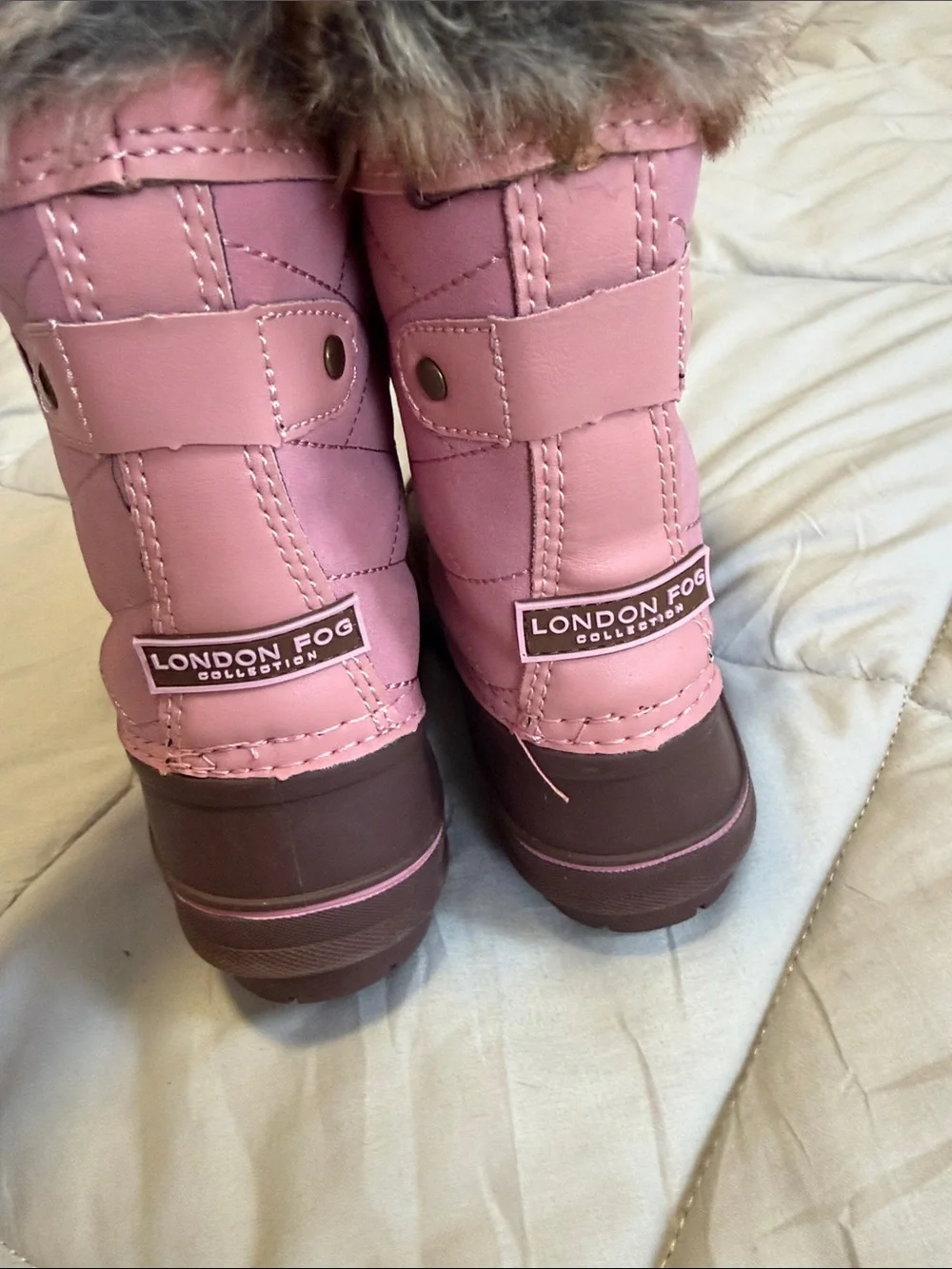 London Fog Pink and Brown Kids Snow Boots with Faux Fur Cuff